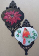 Poinsettia and Cardinal ornaments